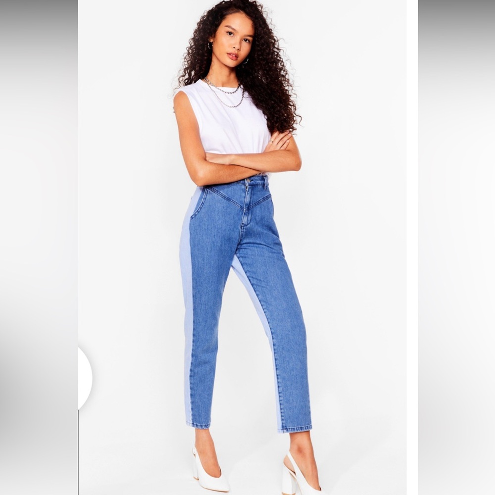 Nasty gal Womens Two Tone Mom Jeans medium and light wash blue jeans Size 6
